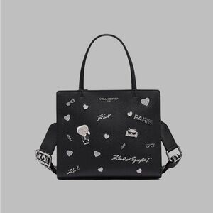 Karl Lagerfeld Black Shoulder Bag with White Accents